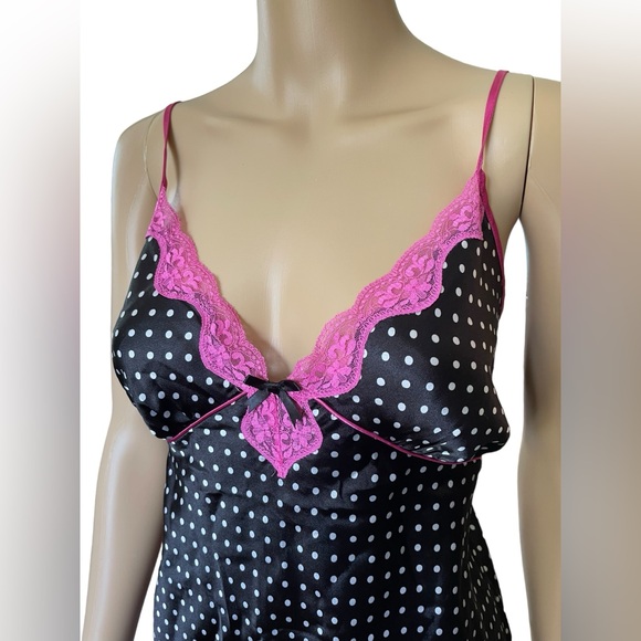 ND Intimates Y2K Black White Pink Polka Dot Retro Pinup Goth Scene Slip Dress - Picture 2 of 6